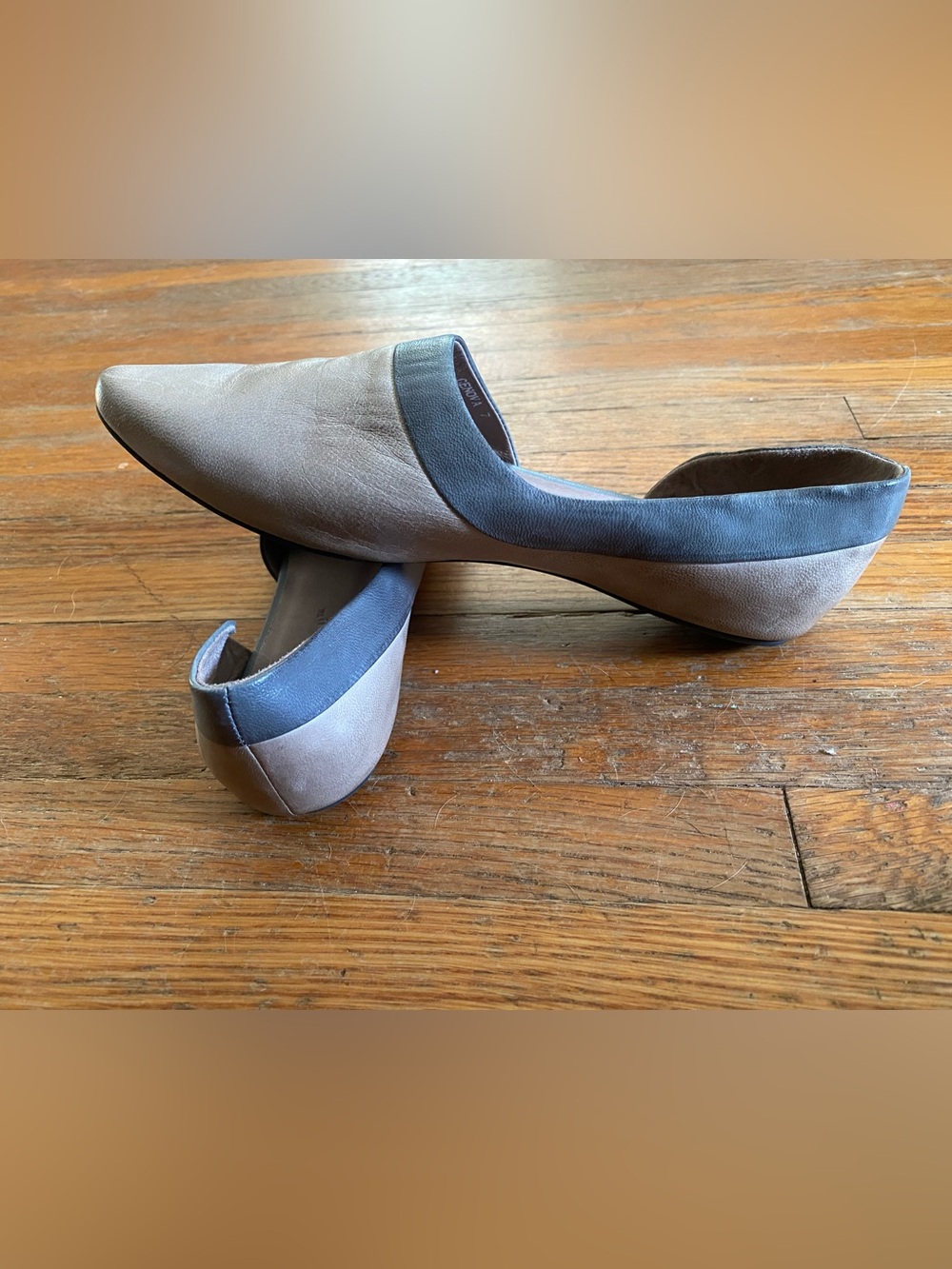 Chocolat Blu Two-Tone Taupe and Charcoal Leather Slip-On Flats